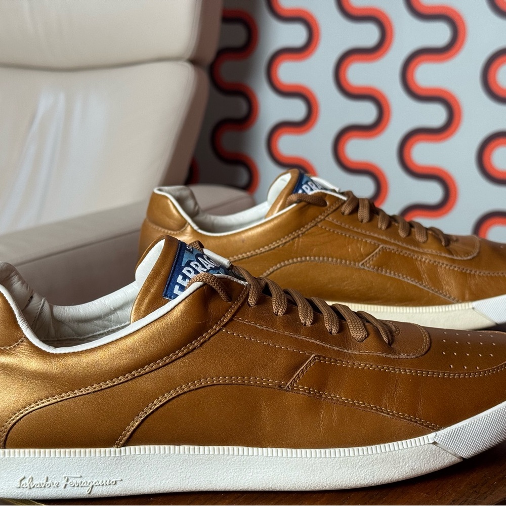 Salvatore Ferragamo Men's Gold-Brown Sneakers